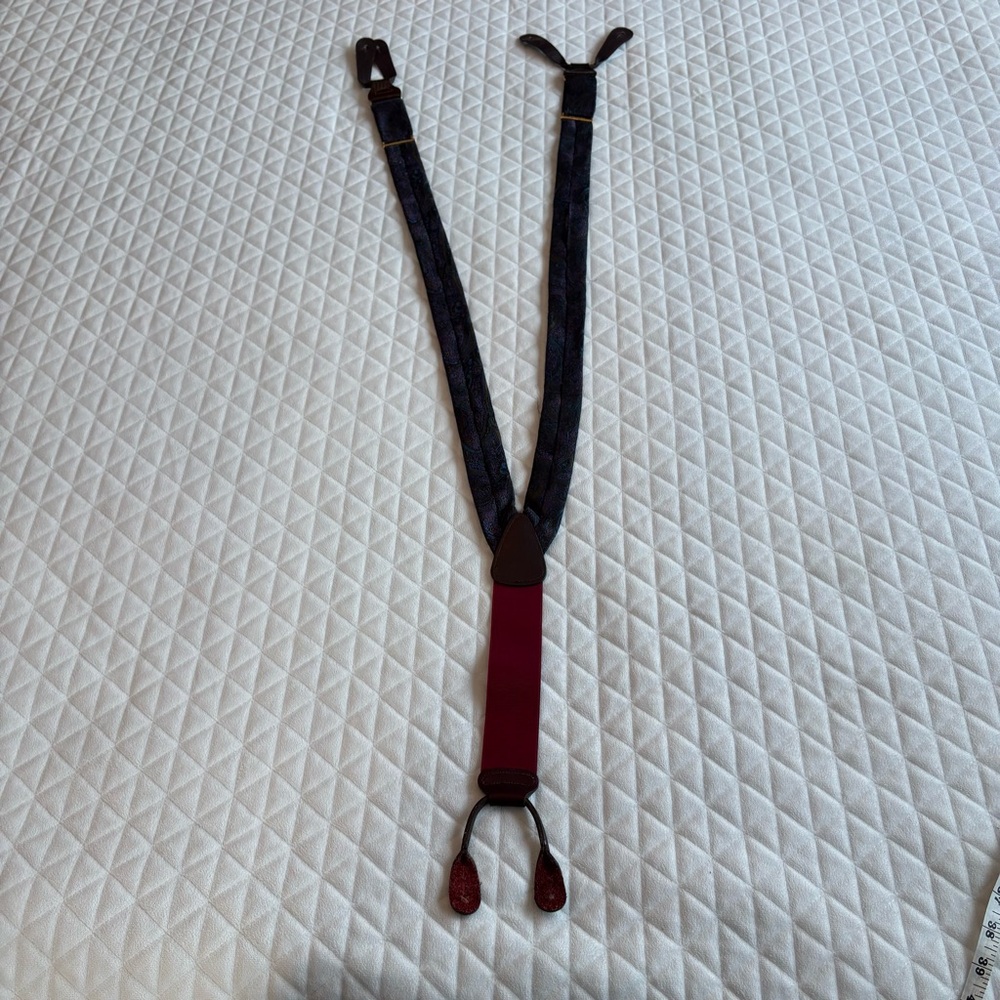 Trafalgar Men’s Suspenders Blue Purple Paisley Floral Print Leather Fittings - Picture 8 of 10